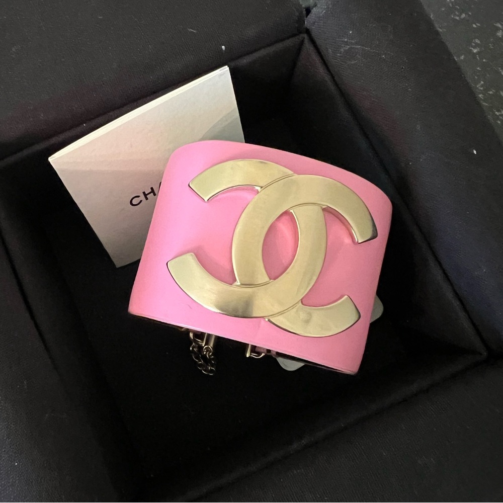Chanel pink leather cuff bracelet